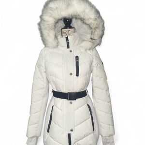 Michael Kors White Puffer Jacket with Fur Hood removable hood XS‎